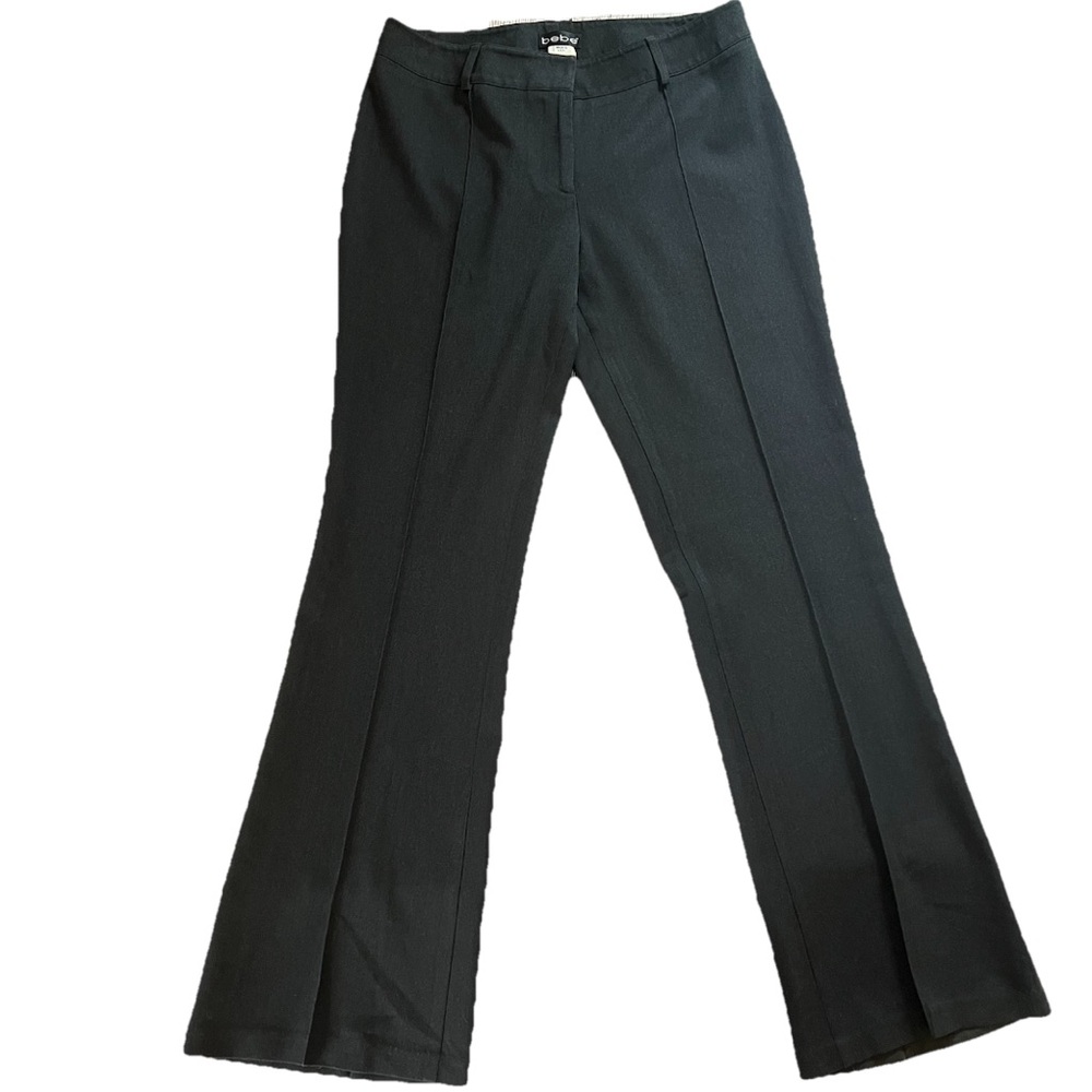 Vintage Bebe Flared Y2K Pants Womens 12 USA Made Gray Mid Rise Pleated‎ Business